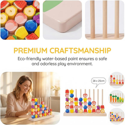 Color Stack Match Game for Adults,Fast Pattern Tabletop Puzzle Challenge with Wooden Stacking Rings, Competitive Brains Teaser Activity for Family Night Strategy Pattern Play (Bead)