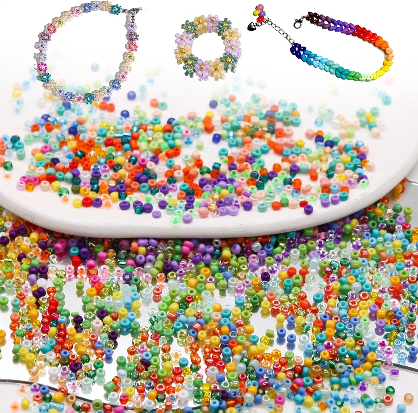 EuTengHao 3mm Glass Seed Beads for Bracelet Making Kit, 8/0 Small Craft Beads for Bracelet Necklaces Crafting Jewelry Making Supplies (36000Pcs,144 Colors)