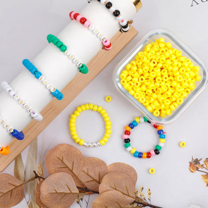 Auvoua 1000Pcs Pony Beads Bracelet 9mm Yellow Plastic Barrel Pony Beads for Necklace,Hair Beads for Braids,Key Chain,Jewelry Making (Yellow)