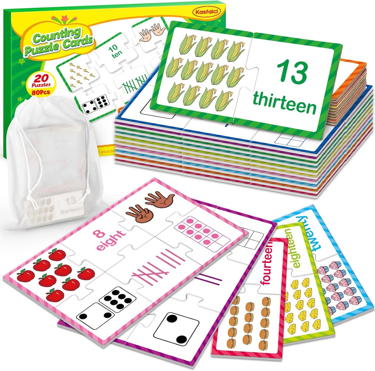 Kasfalci Number Puzzle Cards,Counting Toys,Math Manipulatives,Math Games for Kids,Toddler Puzzles,Matching Games,Preschool Learning Activities,Kindergarten Classroom Must Haves,Homeschool Supplies