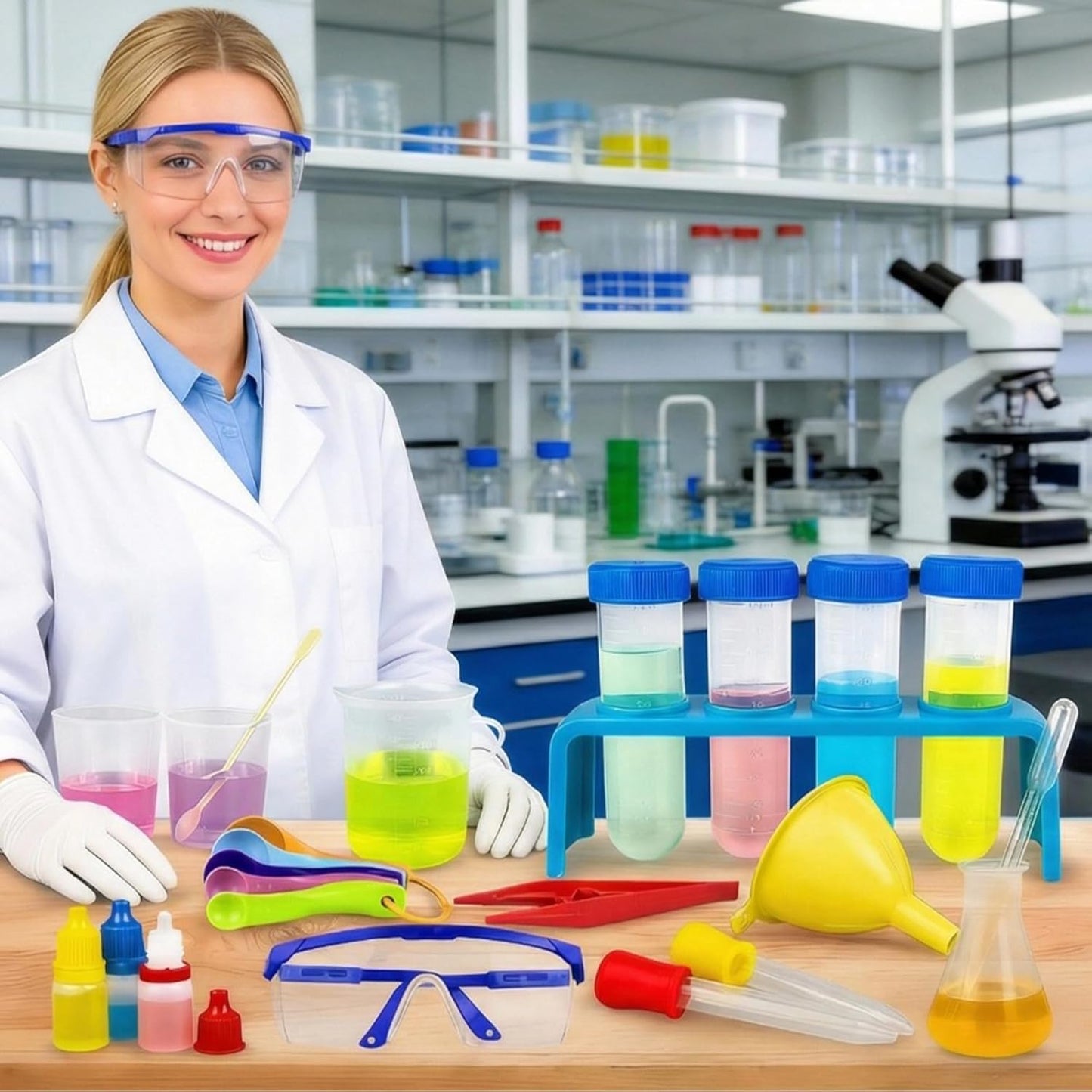 33PCS Lab Science Experiments for Girls and Boys Learning Kits for Junior Chemistry Beakers and Test Tubes Fun Experiments for Students Activities Science Project Classroom Gift for Curious Minds