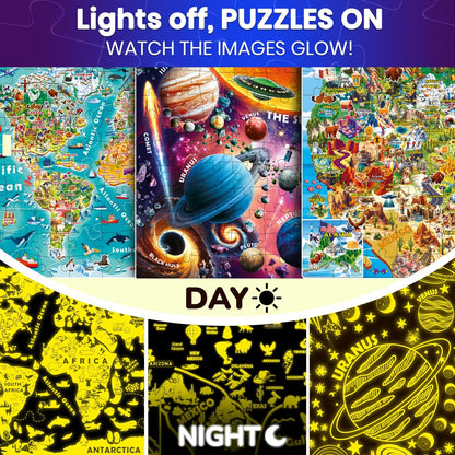 QUOKKA 3X Set Learning Board Games for Kids 8-12 - Educational Trivia Cards Ages 6-8 - Travel United States - World Map - Explore Outer Space - Gift for Children and Teens 4-8 - Jigsaw Puzzles
