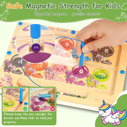 2 in 1 Magnetic Color and Number Maze, ABC Alphabet Puzzles Board Magnet Ice Cream Toys, Montessori Educational Magnet Puzzle, Preschool Learning Counting Toys for 2 3 4 5 Birthday Gifts