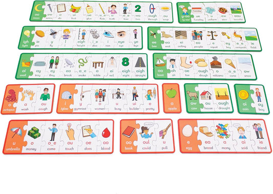 Junior Learning Vowel Puzzles - Match Long & Short Vowels with Similar Sounds, Multicolor