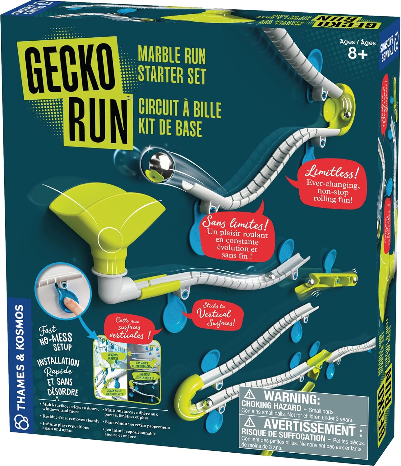 Gecko Run Marble Run Starter Set by Thames & Kosmos, Toy of the Year Winner - 63 Piece Vertical Marble Run, Flexible Tracks | Fast, No-Mess Setup, Residue-Free Nano-Adhesive Pads, Creative Play