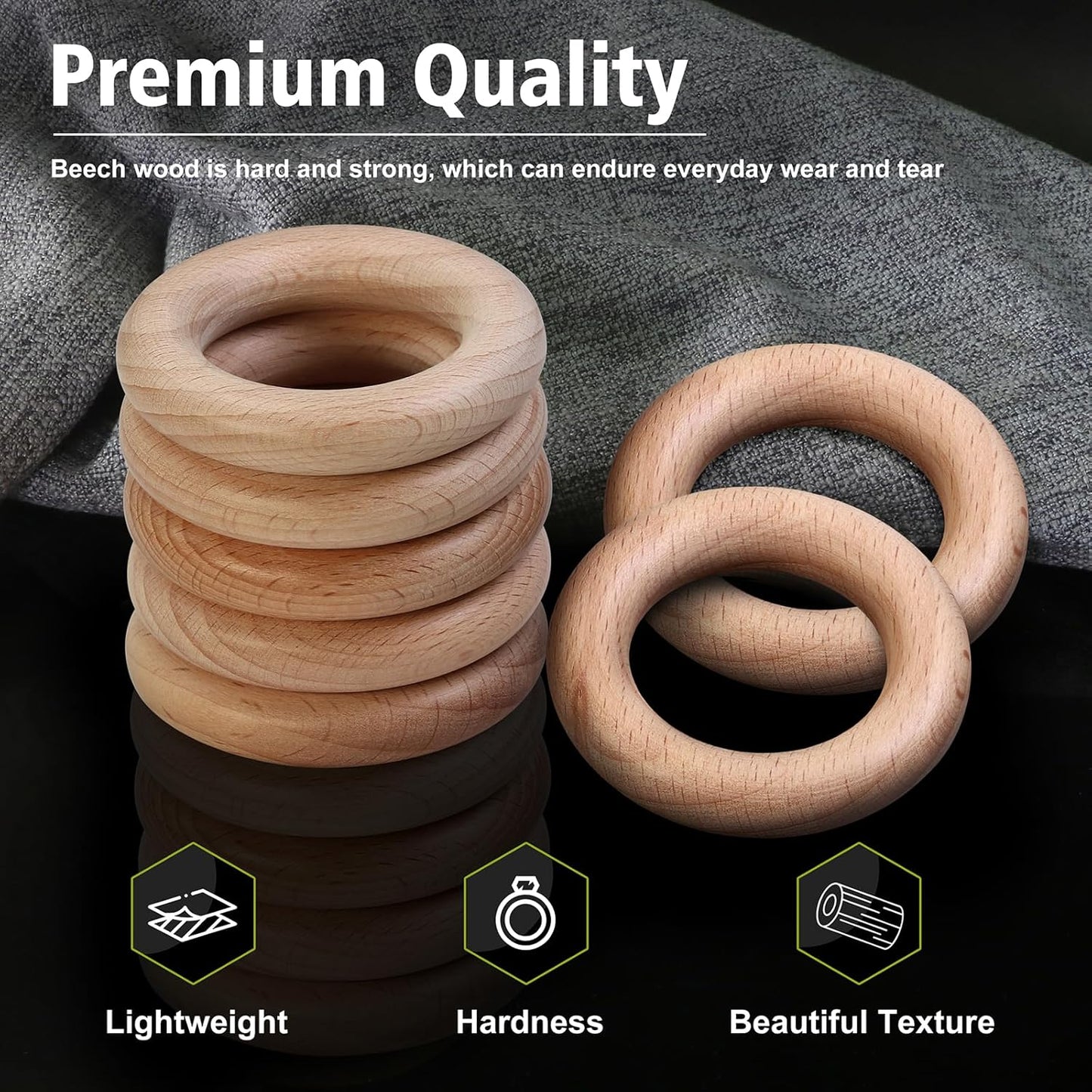 FoDau770 5pcs Natural Beech Wooden Rings, Unfinished Solid Wood Rings Heavy Duty Wood Circles, Macrame Craft Circles for Party, Home Decor & DIY Making - Outer Diameter: 3 Inch