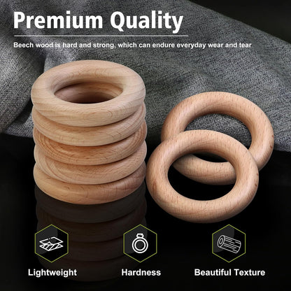 FoDau770 5pcs Natural Beech Wooden Rings, Unfinished Solid Wood Rings Heavy Duty Wood Circles, Macrame Craft Circles for Party, Home Decor & DIY Making - Outer Diameter: 3 Inch