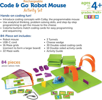 Learning Resources Code & Go Robot Mouse Activity Set, Rechargeable Robot Toy, Early Coding for Kids 5-7, STEM Programming for kids