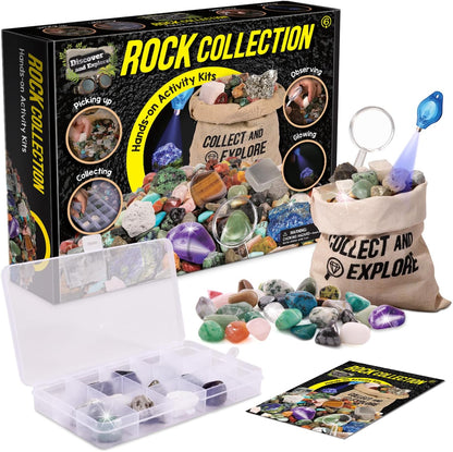 EDUMAN Super Rock Multi Activity Kit - 24 Genuine Rock Specimens, Geode Making & Crystal Growing STEM Science Toy for Kids Ages 8+ - Includes UV Light, Magnifying Glass & Darkroom Observation Box