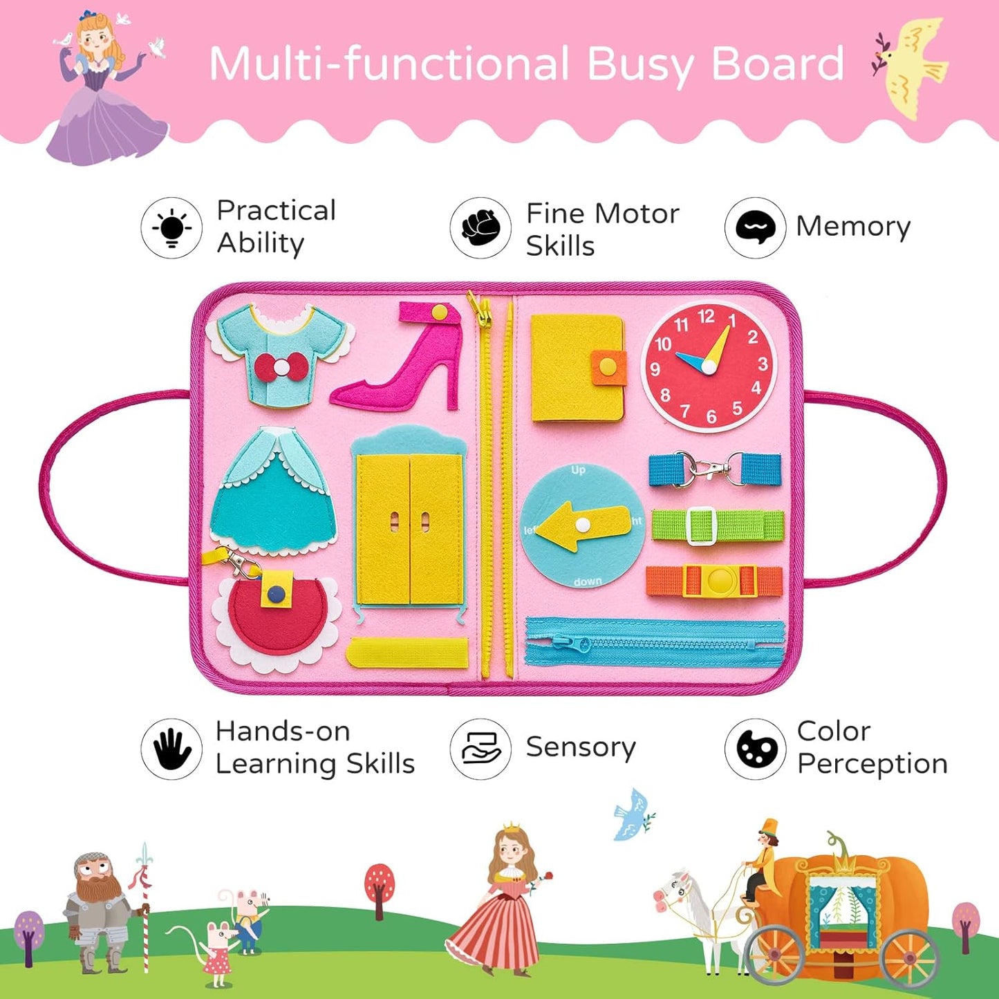 Freebear Busy Board Toddler Travel Toys Sensory Toys for Toddlers 1 2 3 4, Montessori Learning Toys for Toddlers Activities Board, Educational Toys for 3 4 Year Old Boys Girls Gift, Dinosaur