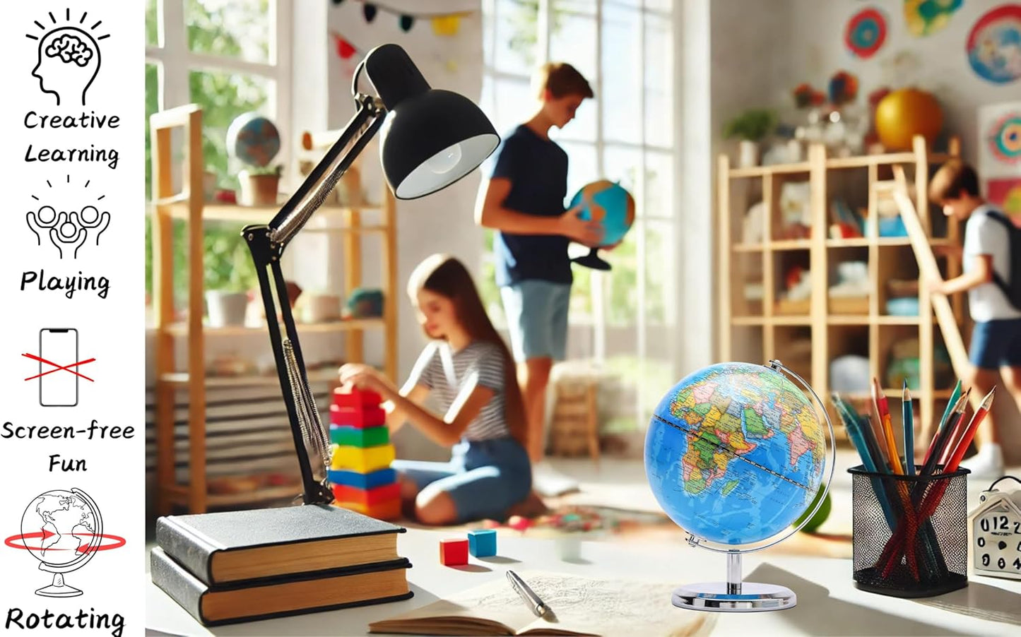 Political Globe Dia 5.5-inch / 14cm- Educational/Geographic - Stainless Steel Arc and Base - School, Home, and Office