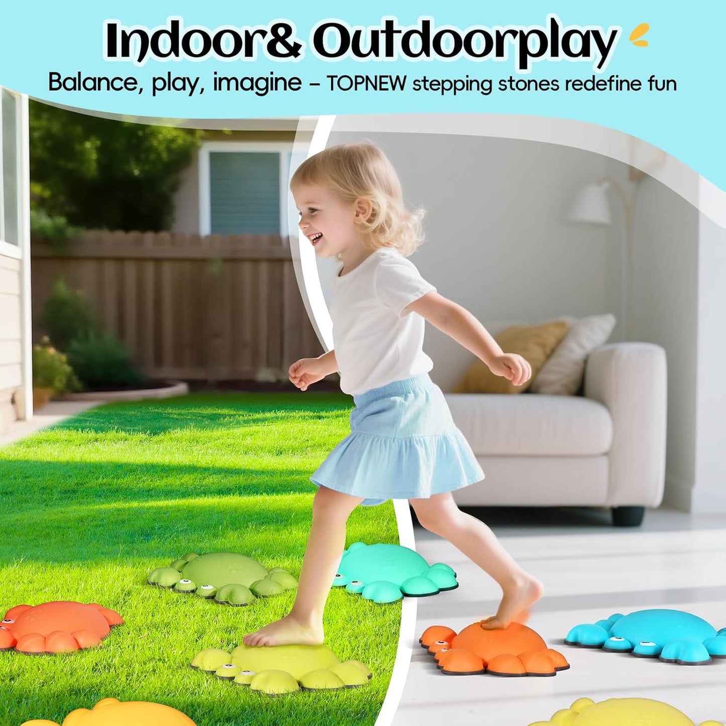 TOPNEW Stepping Stones for Kids, Non-Slip Balance Stepping Stones for Promoting Children's Coordination Skills, Toddler Stepping Stones Obstacle Course for Kids Age 3 4 5 6 7+