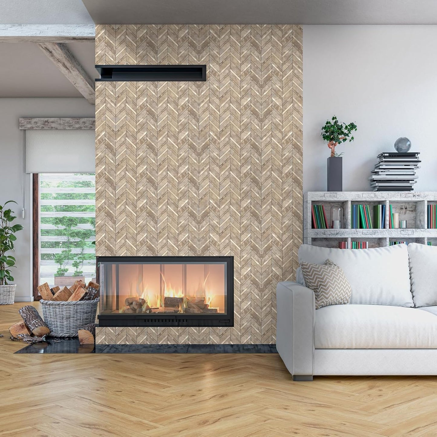 Yipscazo 10 Sheets Herringbone Backsplash Peel and Stick Tile, Marble Calacata Mixed Metal Gold PVC Stick on Backsplash for Kitchen, Waterproof Self Adhesive Wall Tile for Bathroom