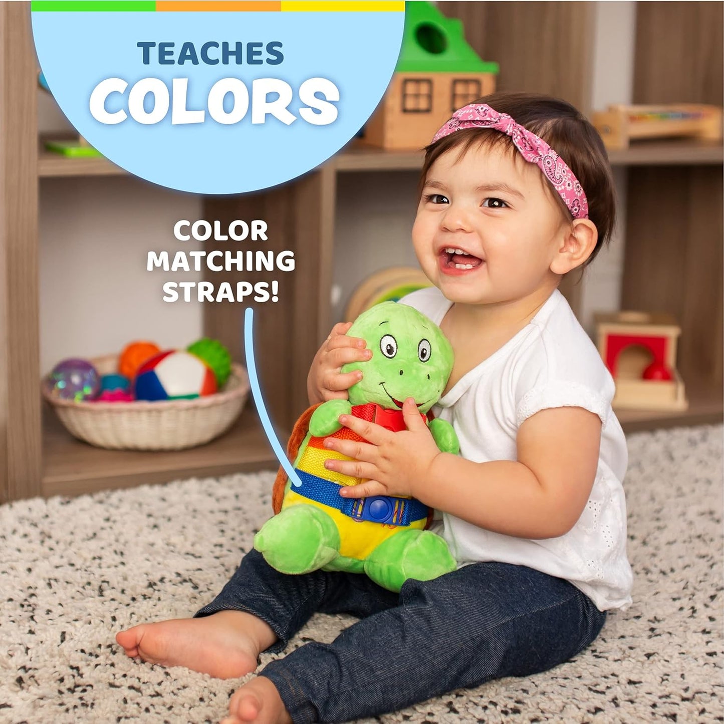 Buckle Toys - Belle Turtle - Learning Activity - Develop Motor Skills and Problem Solving - Counting and Color Recognition - Airplane Travel Essentials - Kids Stuffed Animal