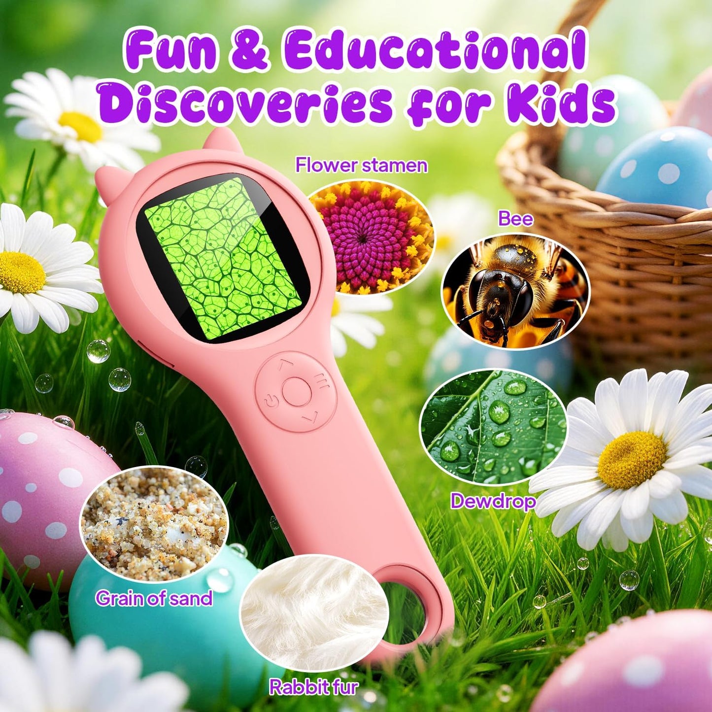 Microscope for Kids - Electronic Handheld Magnifying Glass for Children-STEM Outdoor Science Kit for Summer Travel & Camping Toy,Birthday Gifts Toys for 5-8 9-12 Year Old Girls（Purple）