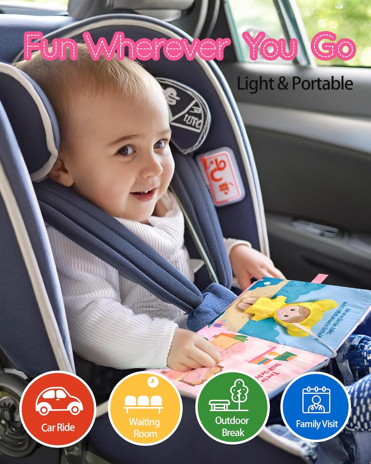 LeyaDoll Interactive Sensory Soft Cloth Book, Educational Crinkle Quiet Activity Busy Book for Babies,Toddler Travel Toy Gift for 1-3 Year Old Boys and Girls (A Berry Special Day)