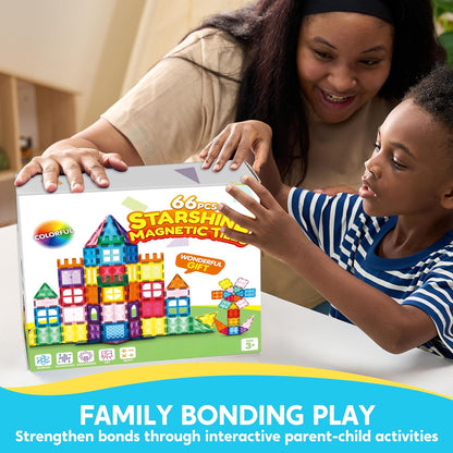 SYNCFUN 110PCS Magnetic Building Tiles - 3D Magnet Tiles with Vehicle - Construction Blocks Set for Kids - STEM Sensory Learning Educational Toys Birthday Gift for 3 4 5 6 7 Year Old