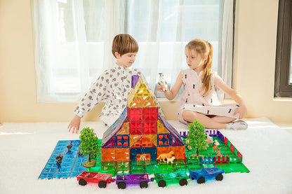 MEGAGONTILES Marble Run Magnetic Tiles Set 120PCS | STEM-Authenticated Magnetic Building Blocks with Marble Track Pieces | Educational Construction Toy for Kids Ages 3–8 (Boys & Girls)