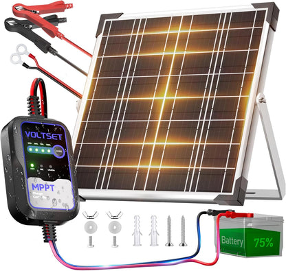 Voltset 12V Solar Battery Charger - 20W Waterproof Solar Panel Kit with Smart MPPT Controller - Trickle Charger Maintainer for Car RV Boat Marine Trailer Automotive Trailer Truck Motorcycle