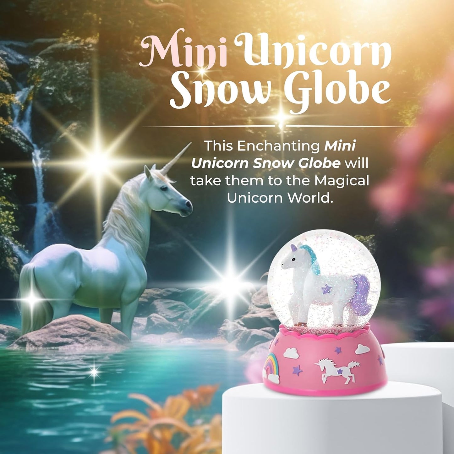 Shatterproof Unicorn Snow Globe for Girls - Handpainted with Musical Melody - Plastic Snow Globes for Kids - Unbreakable Snow Globe - Child Safe