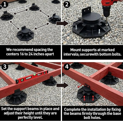 10-Pack Adjustable Deck Support Pedestal for Floating Deck Platform, Height Adjustment Range from 1-3/16" to 2-3/8", Black, Durable Deck Blocks, Easy Installation, Versatile Use