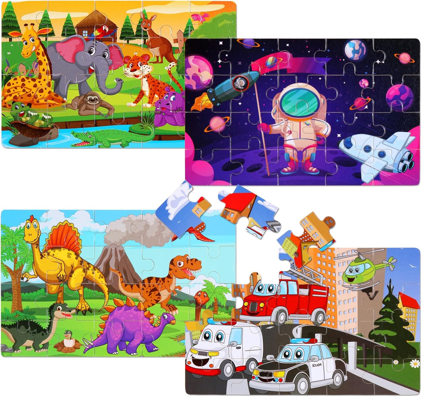 Wooden Puzzles Toys for Kids Ages 3-5, Set of 4 Packs with 20-Piece Farm, Animals Theme Wood Jigsaw Puzzles, Preschool Educational Brain Teaser Toys for Boys and Girls 3-6 Years Old.