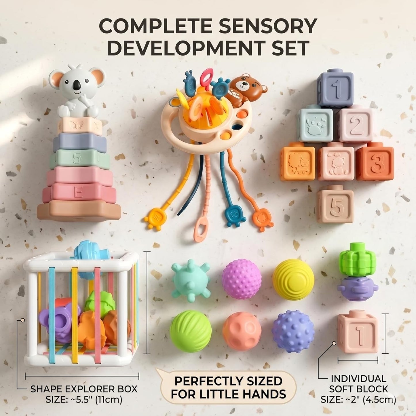 Montessori Sensory Activity Toy for Babies 6-18Months - Silicone Pull String Activity & Fine Motor Skill Development Toy - Travel-Friendly Stroller & High Chair Toys for Infants, Easy-Clean Design