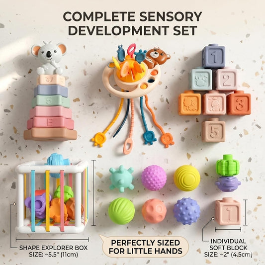 Montessori Sensory Activity Toy for Babies 6-18Months - Silicone Pull String Activity & Fine Motor Skill Development Toy - Travel-Friendly Stroller & High Chair Toys for Infants, Easy-Clean Design