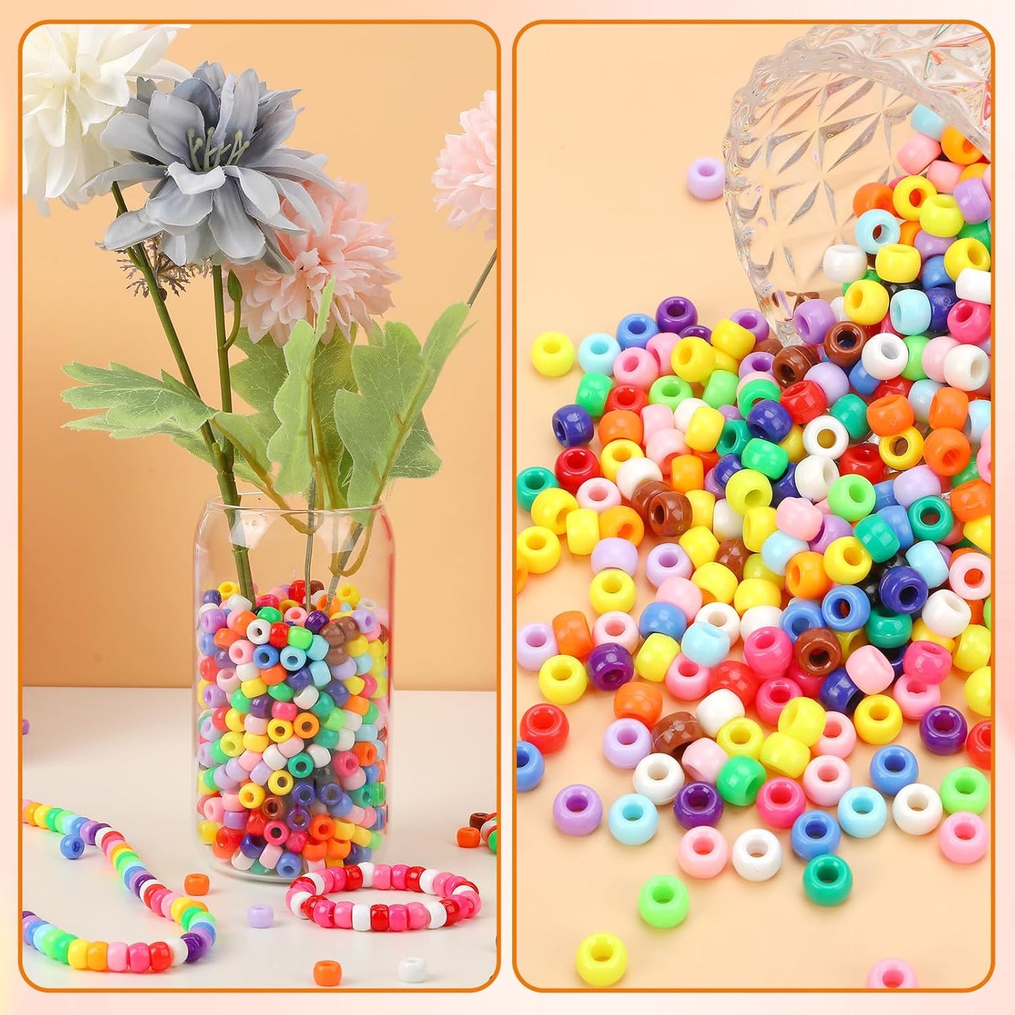 UPINS 1200Pcs Christmas Pony Beads Friendship Plastic Small Hair Beads Red Green White Pony Beads for Necklace Supplies (Christmas)