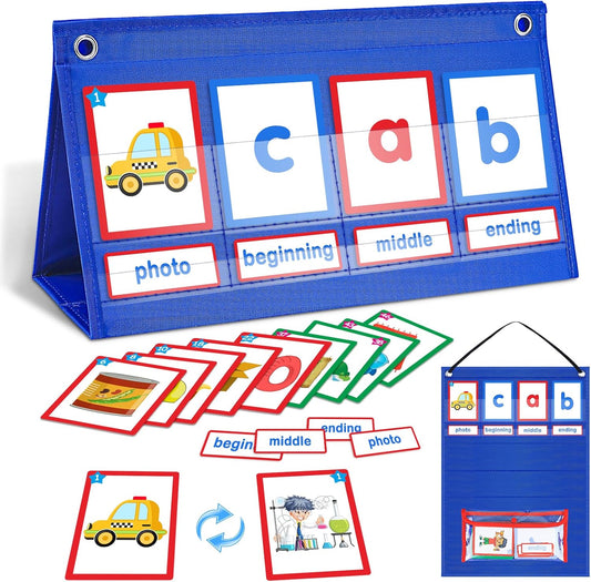 AKAYOK CVC Word Building Desktop Pocket Chart with 108 Phonics Flash Cards for Early Reading & Spelling | Alphabet Learning Tools for Preschool, Kindergarten, and Homeschooling