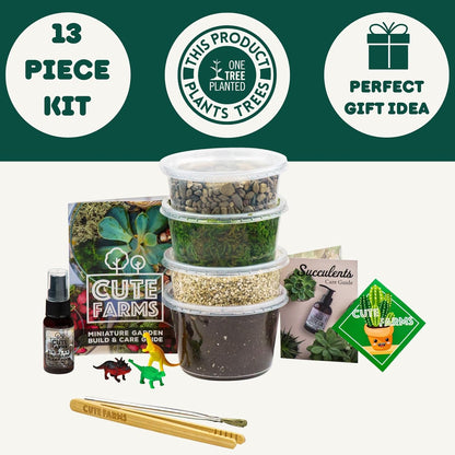 Cute Farms Terrarium Starter Kit | Moss, Vermiculite, Soil, Pebbles, Plant Food, & Finishing Tools (Large Kit + Crystals)