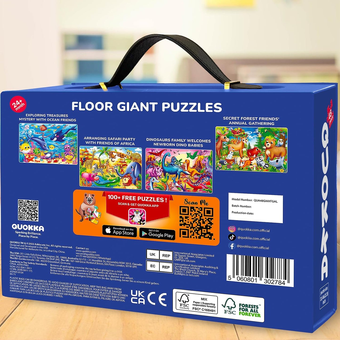 QUOKKA Giant Floor Puzzle for Kids Ages 4-6 – 2x3 Feet Extra-Thick 48 Pieces Toddler Puzzle Ages 3-5 – USA Map Educational Activity for Boys Girls – Premium Box with Sturdy Handle & Magnetic Closure
