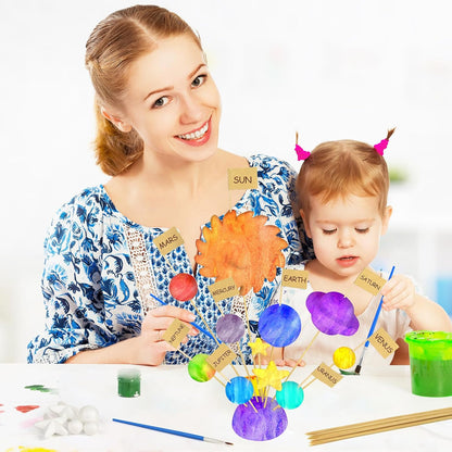 100 Pieces Solar System Model Foam Ball Kit Includes Mixed Sized Polystyrene Balls Toothpick Flag Bamboo Sticks Painting Brushes for School Science Project DIY Planet Handcraft