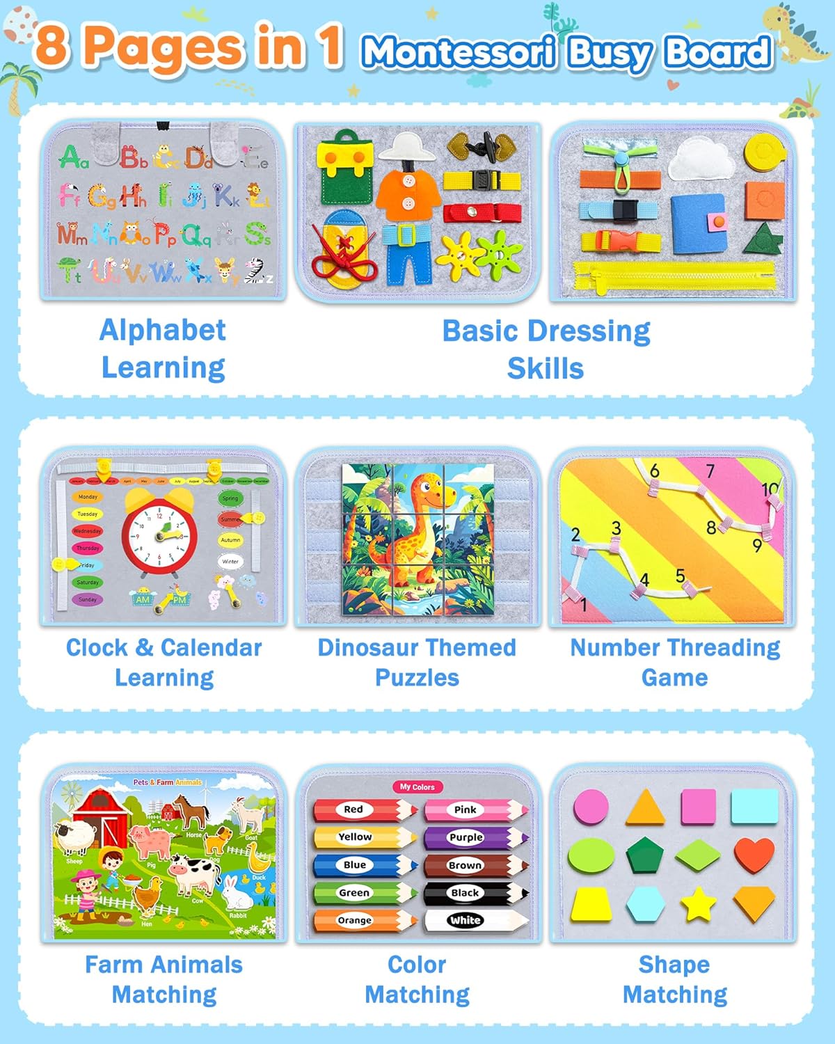 Gojmzo Busy Board Montessori Toys for Toddler Boy Girl Birthday Gifts, Busy Book Sensory Toys for Toddlers, Learning Educational Toddler Travel Activities