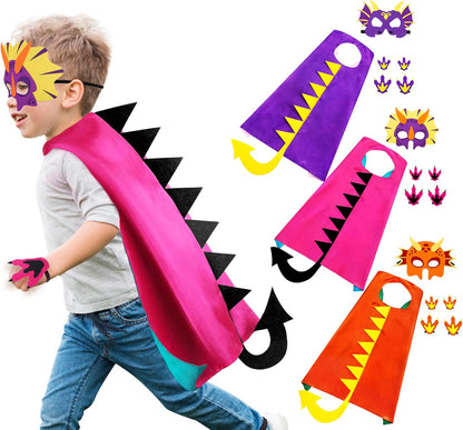 iROLEWIN Dinosaur-Costume for Kids Dragon-Capes Dino Masks Claws as Toddlers Dress-up Birthday Gifts Party Toys 3+ Boy Girls