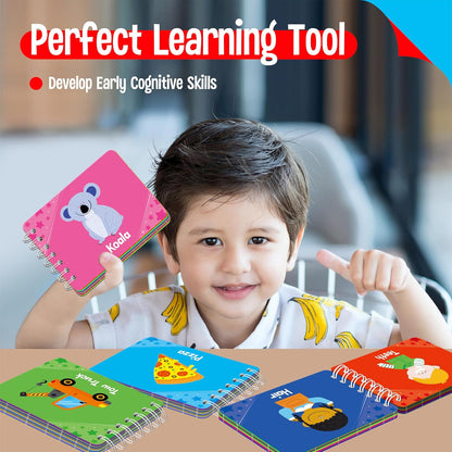 4 Preschool Learning Flipbooks, 96PCS Double Sided Printed Cards Set, Alphabet Letter A-Z, Number 1-20, Feelings and Emotions, Shapes and Colors Mini Board Books Set Early Educational Tool for Kids