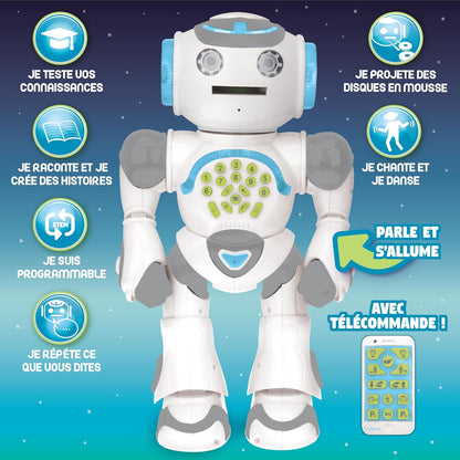 LEXiBOOK, Powerman Neo, My Robot Full of Technology, Remote Control and Gesture Control, Educational Activities in English, Programmable, Music and Dance, Sound and Light Effects, Blue/White, ROB18EN