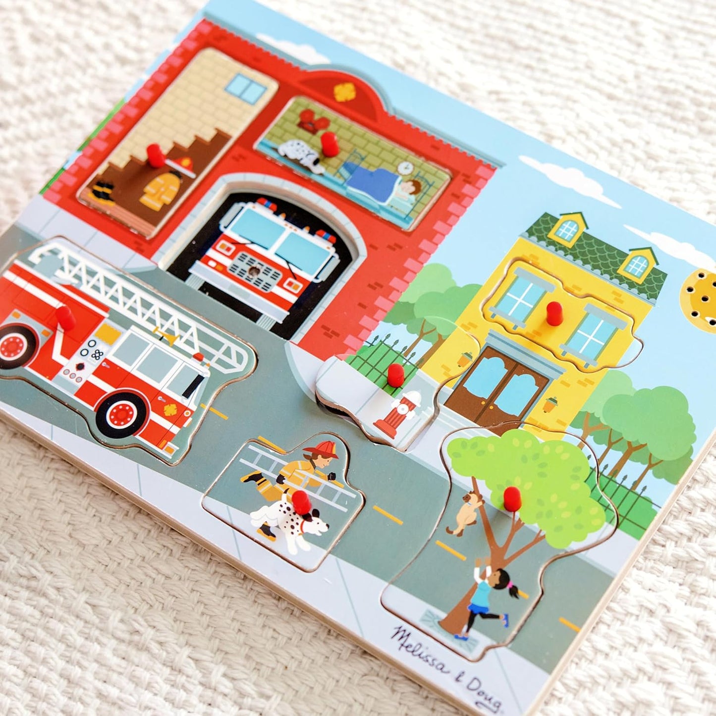 Melissa & Doug Around The Fire Station Sound Puzzle - Wooden Peg Puzzle (8 pcs)