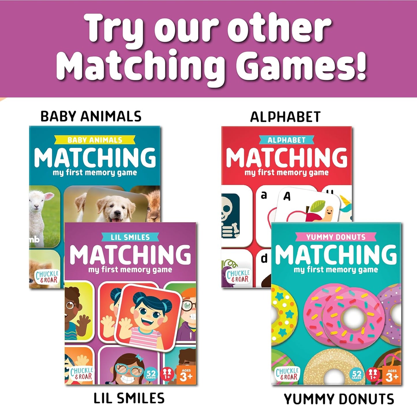 Chuckle & Roar Alphabet Matching Memory Game - Multicolor Tiles Concentration-Boosting Toddler Games - Uppercase & Lowercase Alphabet Learning - Travel-Friendly Matching Activity for Toddlers 3+