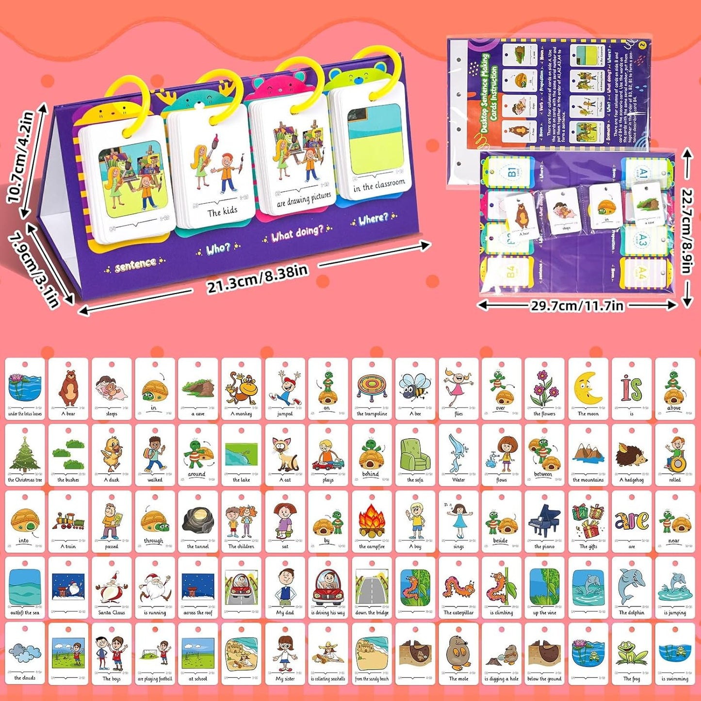 Lachilly Sentence Building Flip Chart, 40 Sentence Builder Game, Vocabulary & Grammar, Activity Educational Learning Tool, Phonics Learning Supplies, Speech Therap, School Supplies