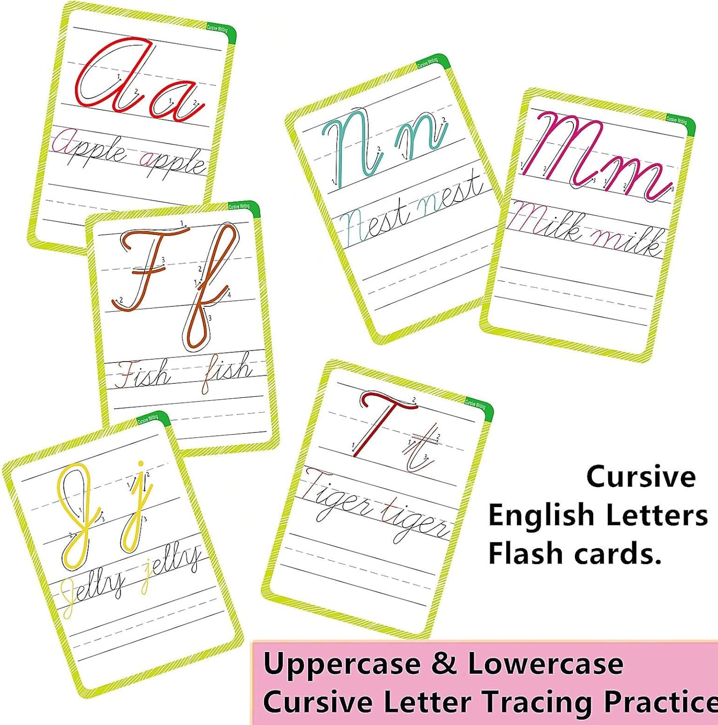 English Letters Cursive Flashcards, Uppercase&Lowercase Cursive Letter Tracing Practice, Montessori Cursive Handwriting Alphabet Flashcard, for Homeschool&Classroom Visual Wall Cards,Teacher Tool