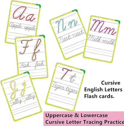 English Letters Cursive Flashcards, Uppercase&Lowercase Cursive Letter Tracing Practice, Montessori Cursive Handwriting Alphabet Flashcard, for Homeschool&Classroom Visual Wall Cards,Teacher Tool