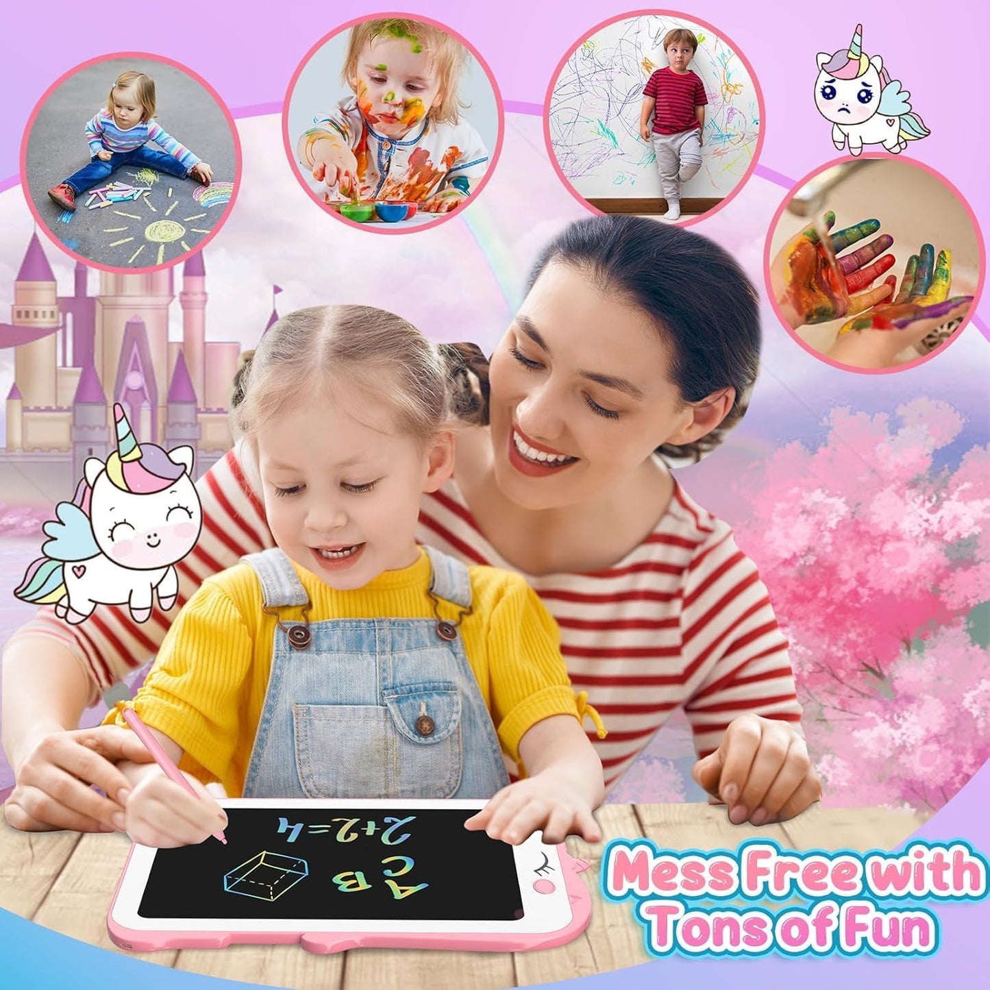 Kids LCD Writing Tablet, 10.5 Inch Colorful Electronic Board Drawing Pad, Electronic Erasable Doodle Tablet for Boys Girls Gifts for Toddler Educational Travel Birthday(Pink)