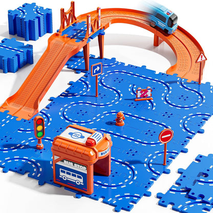 Toddler Puzzles Track Cars Toys for Kids, Boys and Girls Age 3-5 4-7, Floor Puzzle Race Track with Cars and Road Signs, Birthday Toy Games for 3 4 5 6 7 8 Year Old Birthday Gifts