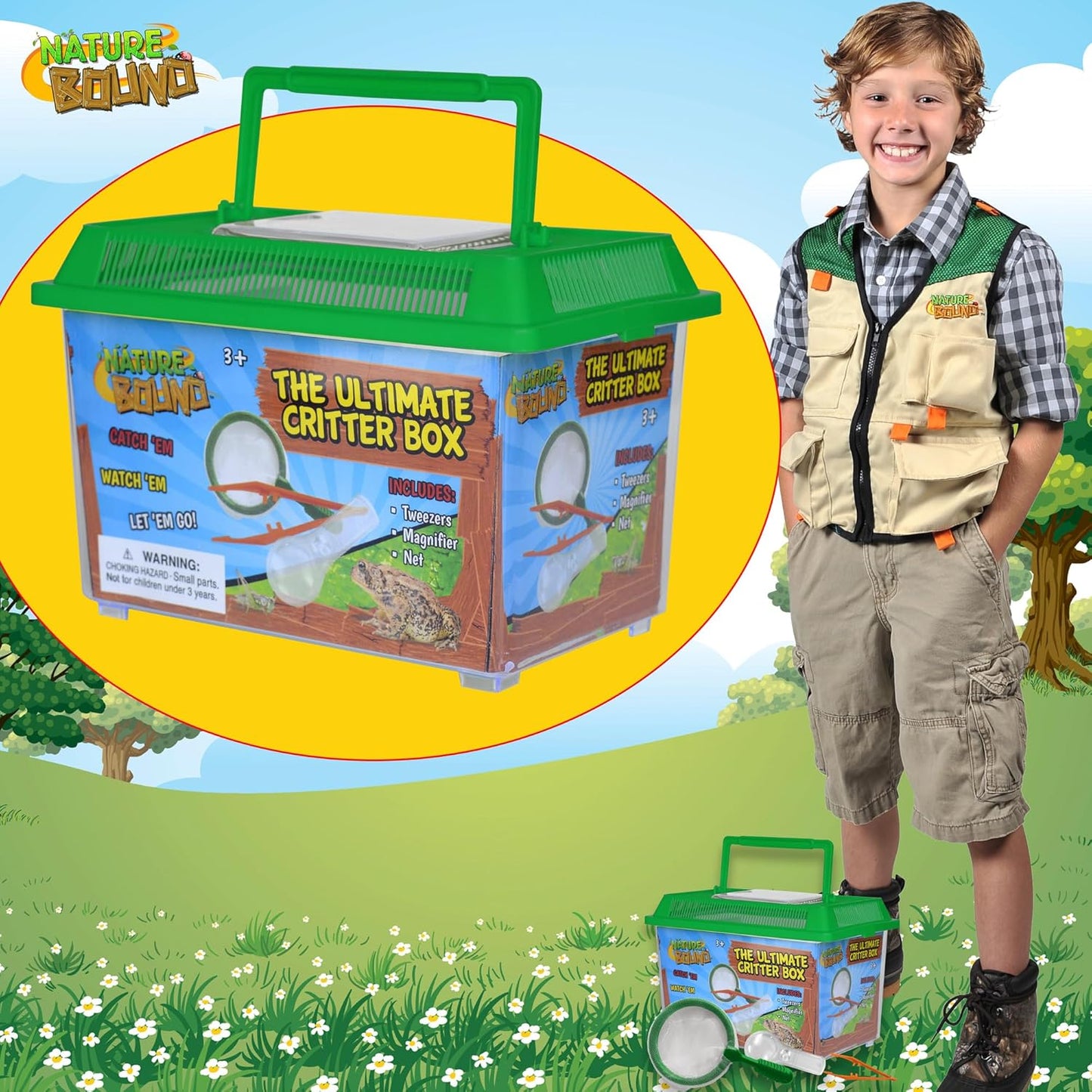 Nature Bound - Ultimate Critter Box Habitat Kit for Indoor/Outdoor Insect Collecting - Includes Net, Tweezers, and Magnifier - Gift for Boys and Girls Green