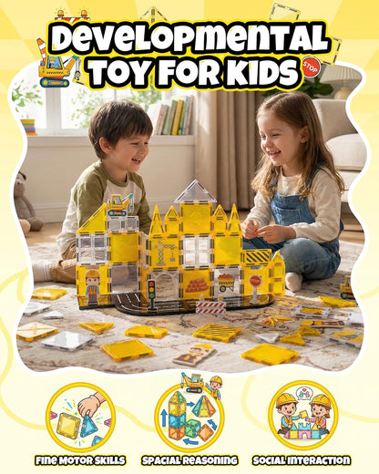 Magnetic Tiles for Kids, Construction Magnetic Building Blocks,37pcs STEM Educational Magnet Toys, Ideal Gift for Boys & Girls for Christmas & Birthday