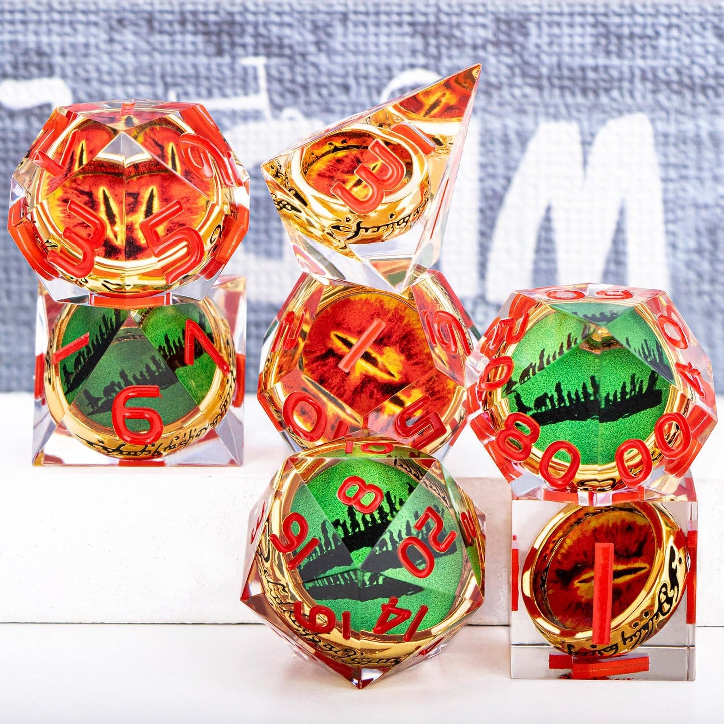Magic Golden Ring DND Dice Set Sharp Edge Red Resin Dice with Box, for use with Dungeons Dragon RPG D&D Tabletop Games Lord D and D Polyhedral Dice Set