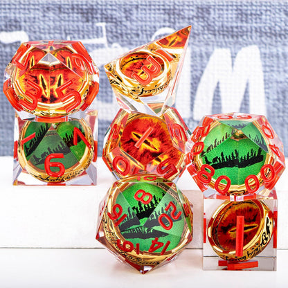 Magic Golden Ring DND Dice Set Sharp Edge Red Resin Dice with Box, for use with Dungeons Dragon RPG D&D Tabletop Games Lord D and D Polyhedral Dice Set
