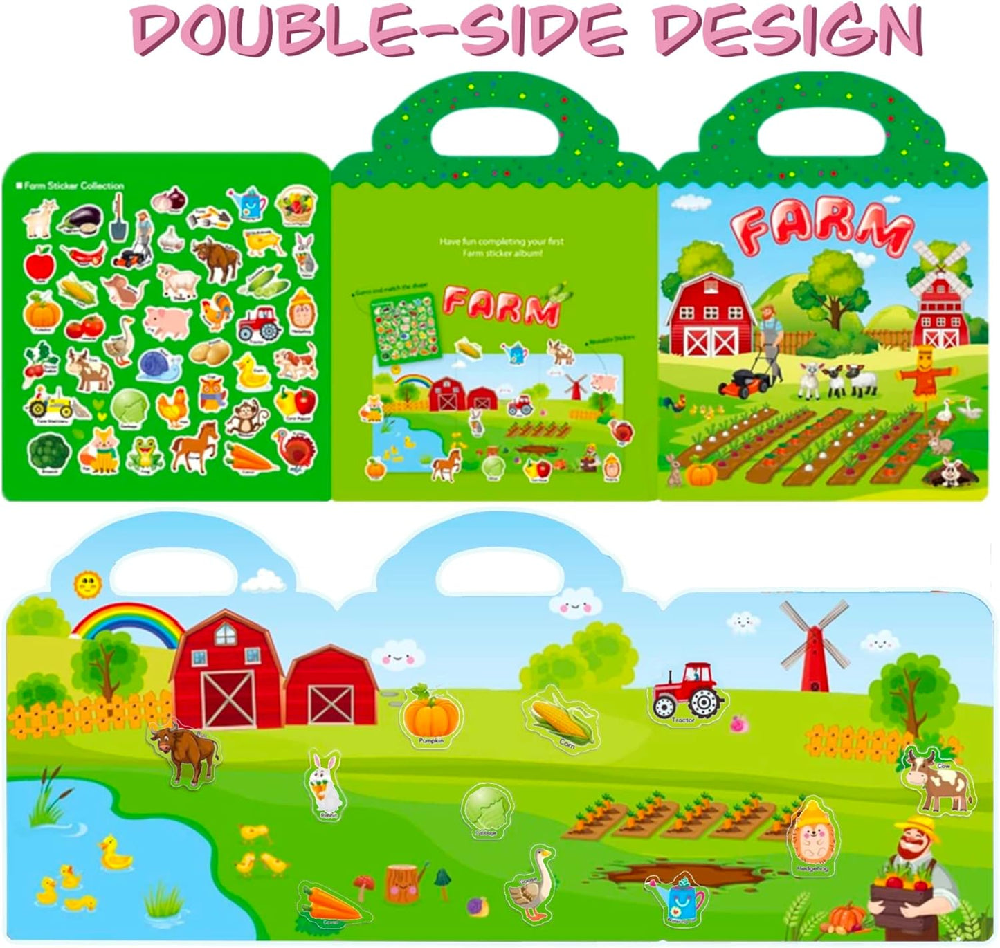 RUSON Reusable Sticker Book for Kids, 2 Sets Educational Learning Toys Travel Stickers Activity Books for Toddler Girls Boys Age 3+ Birthday Gifts - Vehicle & Dinosaur