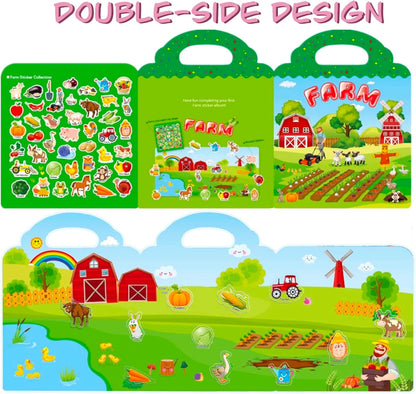 RUSON Reusable Sticker Book for Kids, 2 Sets Educational Learning Toys Travel Stickers Activity Books for Toddler Girls Boys Age 3+ Birthday Gifts - Vehicle & Dinosaur